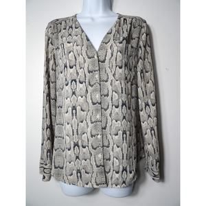 Express Womens Top Sz Small Snake Print Button Up Roll Tab Sleeve Collarless